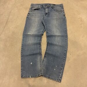 Axel Slim Straight Jeans Mens 36x30 Medium Wash Distressed Paint Splatter Denim